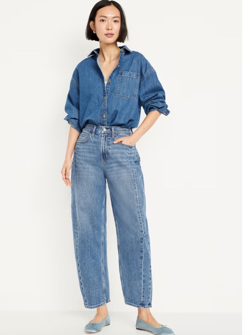 Old Navy High Rise Barrel Leg Jeans, Medium Blue Rinse, size 6